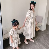 엄마 딸 커플 드레스 시밀러룩 짧은 소매 웨이브 포인트