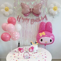 민즈셀렉트 생일 파티 풍선 산리오 마이멜로디 쿠로미 데이지 생일파티 용품 홈파티 세트, 1 마이멜로디 머리띠세트