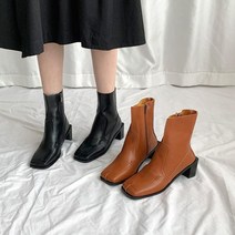 미미코코 / 스퀘어 디커 클래식 앵클 부츠 피치기모 미들힐 5.5cm