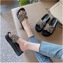 민주화 귀여운 큐빅 비즈 통굽 슬리퍼
