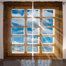 우드블라인드 창문햇빛가리개 하늘과 Cloudscape 인쇄 홀 커튼의 빛나는 태양 경치를 가진 나무 창 거실 커튼 2 개