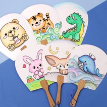 [아이디몬] 그리기 나무부채 10개입 6종 밑그림 도안 유아 어린이 부채만들기, 호랑이 10개입