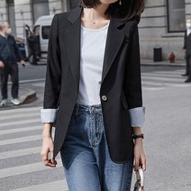 스트라이프 소매 심플 자켓 여성 데일리 아우터 정장