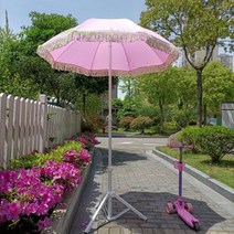 이쁜 파라솔 테슬 루프탑 테라스 야외 해변 캠핑 카페 각도 조절 우산 그늘막, 핑크 단품