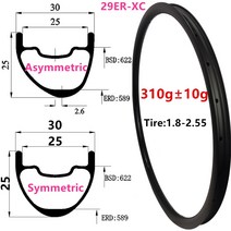 카본휠셋 카본삼발이 라이트웨이트휠 29er 315g 초경량 xc 비대칭 30mm 너비 25mm 깊이 탄소 mtb 림 후크리스 튜브리스 산악 자전거 29er 탄소 림, ud 글로시 24h, 대칭, 외부 폭 30mm