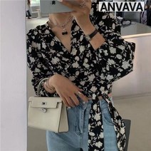2컬러 러블리 로맨틱 브이넥 리본 타이 플로럴 플라워 크롭 블라우스 봄 여름 휴가 비치 바캉스 해변 여자 여성 심플 캐주얼 빈티지 유니크 GH53-328