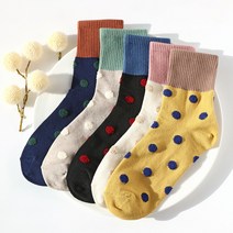 미모양 여성 작은 도트 땡땡이 중목 패션 양말 5개 세트