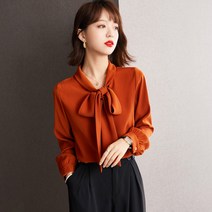 OUMOBOU 여성카라멜 쉬폰 셔츠