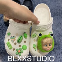 트롤 머리카락 지비츠 세트 크록스 장식 핑크 분홍색