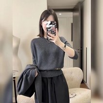 도톰 가디건 골지 니트 캐시미어 카디건 여성 골드 버튼 체인 넥 카디건 느슨한 코트 라운드 넥 반팔 스웨터 세트