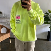 웨일즈 오버핏 숄더 절개라인 피그먼트 워싱 형광 패치 맨투맨 티셔츠(4 Color)