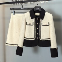 럭셔리 피로연 웨딩 봄 투피스 하객룩 정장셋업 수트 결혼식 돌잔치 셀프웨딩 키작녀 화이트 배색 가을 투피스 ZY335