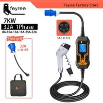 Feyree 휴대용 EV 충전기 월박스 타입 1 j1772 7KW 32A 상 CEE 플러그 EVSE 충전 박스 전기 자동차 충전기용 5m 케이블 694706, 7KW 5M with Adaptors 694706 _T