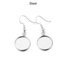 10-25mm 트레이 베젤 카보 숑 귀걸이 후크 빈 설정 라운드 펜던트 귀베이스 결과 DIY 유리 카메오 쥬얼리 만들기 10 개, 25mm x 10pcs, Steel