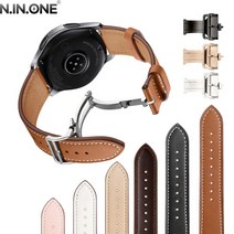 엔인원 갤럭시워치 5 4 3 가죽 스트랩 싱글폴딩 디버클 시계줄 20mm 전기종 호환, 갤럭시워치4 클래식 42mm, 블랙 디버클 / 브라운 스트랩