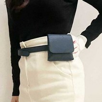 필드에나 여성 가죽 벨트형 허리 사각 골프 힙색, 네이비