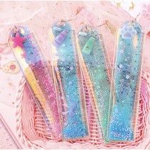 투명 글리터 자 책갈피 북마커 책꽂이 긴자 캐릭터자 반짝이자, 벚꽃