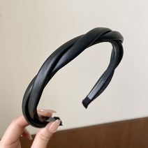 단발묶기 보브단발 붙임머리스타일링 Pu 가죽 꼰 머리띠 커피 베이지 블랙 트위스트 여자 헤어 밴드 악세서리, [07] PU Leather black, [07] PU Leather black