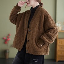 60대 중여성 50대 봄 가을 빅사이즈 넥 크롭 카디건 상의 여성 오버사이즈 빈티지 누빔 재킷6