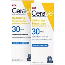 CeraVe 100% 미네랄 선스크린 SPF 30 | 민감한 피부를 위한 산화아연 & 이산화티타늄 함유 페이스 선스크린 | 2.5액량 온스 팩 /cerave, 0-2.50 Fl Oz (Pack of 2)