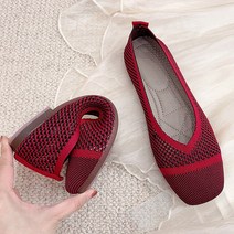 혼합 색상 스퀘어 토 발레 플랫 여성 캐주얼 로퍼 통기성 니트 모카신 메쉬 드라이빙 스니커즈 워크 슈즈