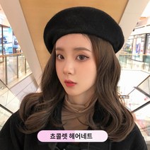 페도라 모자 가발 모자 여성 가을 겨울 스타일 인터넷 연예인 새로운 베레모 올인원 패션 트렌드 모직 짧은 곱슬 머리 다용도 머리 모자, 하나의 크기는 모두 맞는, C.검은모자(초콜릿색) 헤어배달 사이트
