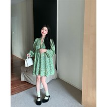 레트로원피스 여성 프렌치 셀프촬영 제주도 여행룩 바캉스 봄 여름 개강 키작은코디 뽀짝
