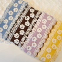 레이스여왕 미스 플라워 데이지 양면 자수 면레이스 폭 4cm X 90cm 국내제작, 노랑