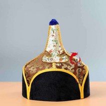 몽골 모자 왕자 티베트 새틴 민속무용 연극 낭성 수제 의상, 몽골모자 - 하얀색 L