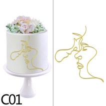 케이크토퍼 아크릴 추상 라인 미니멀리스트 아트 레이디 얼굴 케이크 토퍼 여자 생일 데코 웨딩 파티 용품, [01] C01