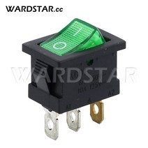 KCD1 로커 스위치 6A250VAC/10A125VAC 3 핀 2 ON-OFF I/O 푸시 버튼 전원 빨간색/녹색 조명 포함 15x21mm, 02 Green-15x21mm