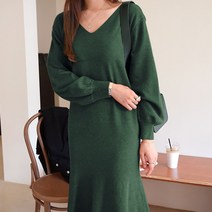 데일리앤 리지 퍼프 니트 프릴 롱원피스