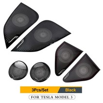 heenvn new for tesla model 3 액세서리 프론트 컬럼 루프 혼 후드 model3 스피커 커버 장식 스팽글 for model three car, 3pcs 블랙 세트