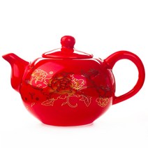 Zhijing 중국 주전자 도자기 붉은 결혼식 차 세트 선물 축하 클래식 세라믹 kungfu 차(Red), 1000ml, 빨간색