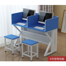 독서 책상 테이블 이동식 사이드 노트북 학교 컴퓨터실 컴퓨터 테이블 더블 데스크탑 교실 교육실 테이블과 의자 간단한 플립 싱글, E.칸막이가 있는 K자형