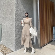 [국내생산] 어깨퍼프 허리끈 호피 프릴 롱원피스 2color _ 오브반