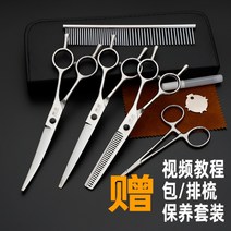 애견 털관리 가위 강아지 고양이 미용 이발기 미용가위 연습용 애완동물 헤어 컨트롤, 6인치 직+커브+치아+귀빼기 배빗/가방 증정