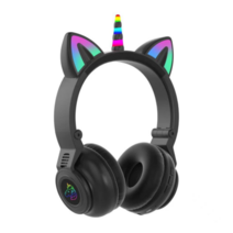 에스앤탑 LED 고양이 헤드셋 블루투스 헤드폰 어린이 키즈 초등 유아, 블랙