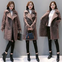 HQINT 여성용 간절기 인조 무스탕 코트 RYW0414