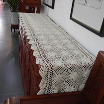 거실장 위에 까는것 손뜨개 레이스 테이블 보 커버 러너 식탁보, 35x110CM, 베이지