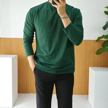 로니제이 남자 봄 가을 부드러운 무지 레이어드 라운드 티셔츠