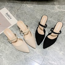 2컬러 데일리 큐빅 스틸레토 뮬 슬링백 미들힐