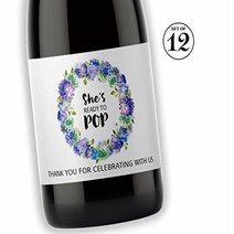 She’s Ready To POP ● SET of 12 ● BLUE Baby Shower Mini Champagne Labels Thank You for Celebrating w, 1