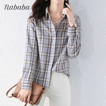 나바바 NB666 여성 캐주얼 베이직 심플 체크 긴팔 셔츠