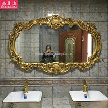 WARM유럽식 앤틱 세면대 방수 욕실거울 화장실 벽걸이거울 현관 타원형 장식거울 인테리어거울, 옵션참조 + 앤티크 골드 116x78CM