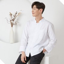 자수가능 화이트 히든스냅 셔츠형 조리복