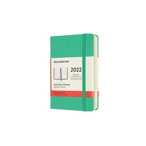 Moleskine 클래식 12개월 2022 데일리 플래너 하드 커버 포켓 (8.9 x 14cm(3.5 x 5.5인치)) 아이스 그린, Scarlet Red