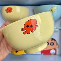 캐릭터 짱구는 못말려 같은 선물상자 식기 짱구 식기 세트 그릇 짱구 밥그릇 4종세트 도자기 그릇 머그컵 젓가락 귀여운 선물 애니메이션 선물, 짱구는 못말려(노란볼)