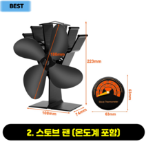 가정용 화목난로 주물화목난로 4블레이드 열구동 스토브 팬 블랙 벽난로 komin 로그 우드 버너 친환경 조, 02 With thermometer