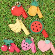 [마리모아] 민화 가죽 과일 열쇠고리 만들기 키트 손 바느질 귀여운 키링 고리 부자재 풀 세트 악세사리 소품 공예 체험 재료 DIY 패키지 반제품 동아리 방과후 학교 가정 단체 수업 교구, 가죽열쇠고리:복숭아